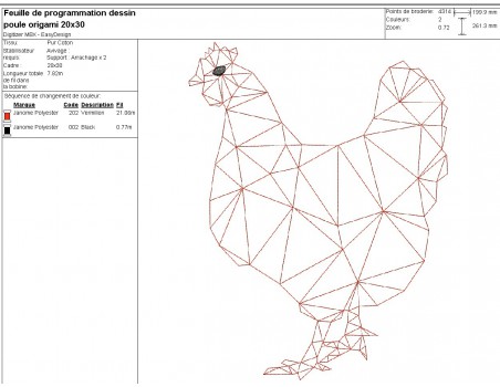 Motif de broderie machine poule  origami