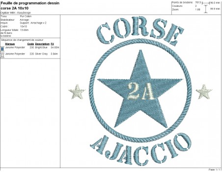 Motif de broderie  machine  étoile département 2A Corse