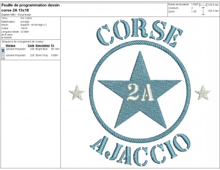 Motif de broderie  machine  étoile département 2A Corse