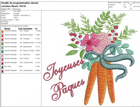 machine embroidery design easter flower carrots