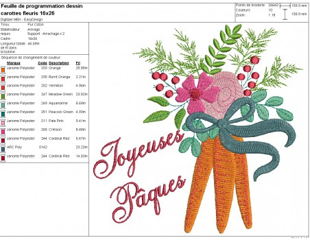 machine embroidery design easter flower carrots