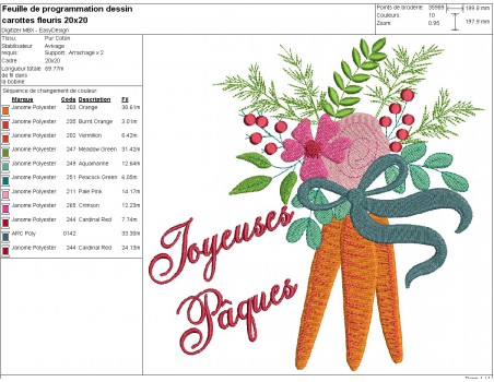 machine embroidery design easter flower carrots
