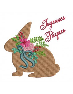 Motif de broderie machine  lapin fleuri
