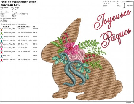 machine embroidery design easter flower rabbit