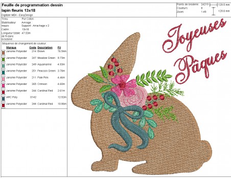 machine embroidery design easter flower rabbit