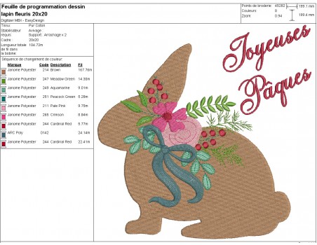 machine embroidery design easter flower rabbit