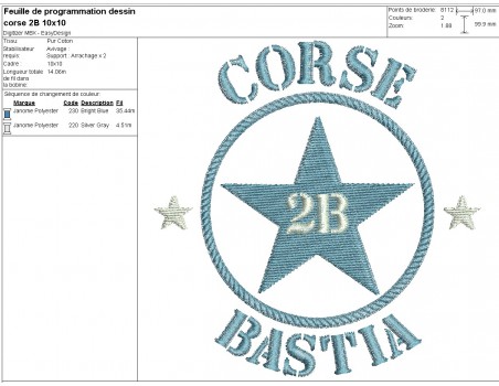 Motif de broderie  machine  étoile département 2B Corse