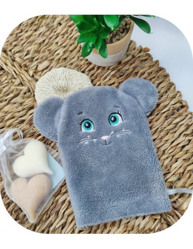 Motif de broderie machine  gant de toilette souris ITH