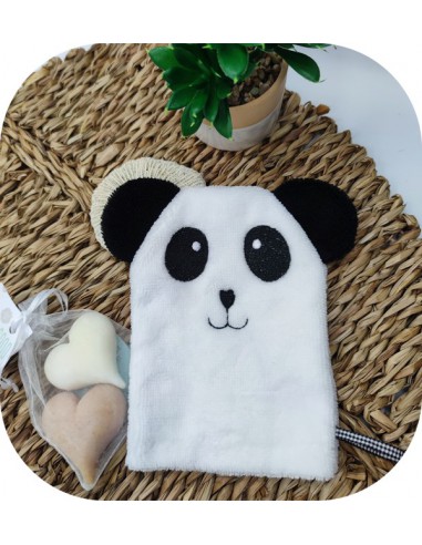 machine embroidery design panda wasch mitt  ITH