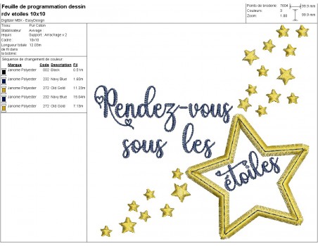 machine embroidery design under the stars