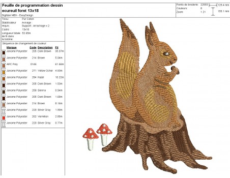 Motif de broderie machine écureuil forêt