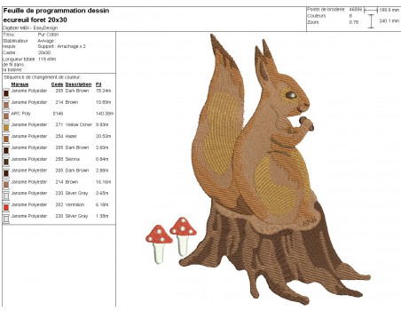 Motif de broderie machine écureuil forêt