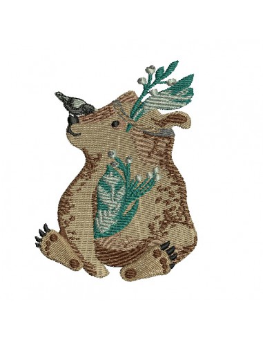 machine embroidery design forest bear