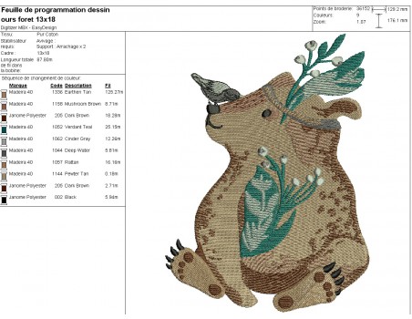 machine embroidery design forest bear