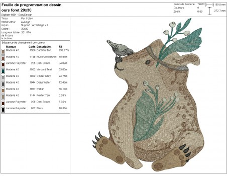 Motif de broderie machine ours forêt