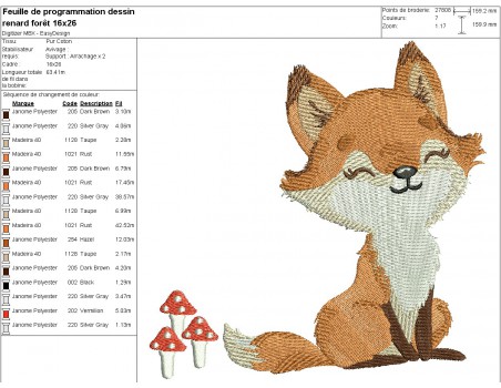 Motif de broderie machine renard forêt