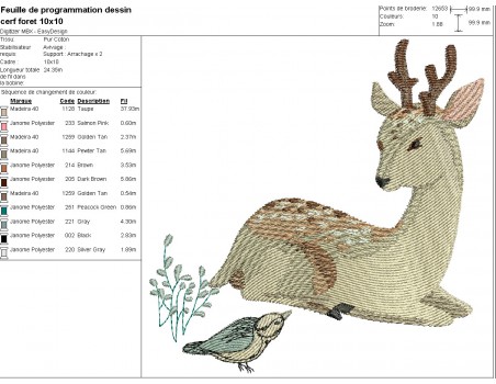 machine embroidery design forest deer