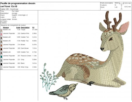 Motif de broderie machine cerf forêt