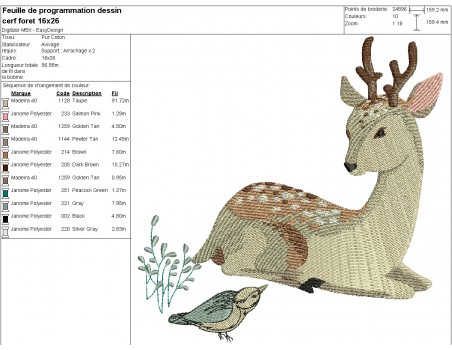 Motif de broderie machine cerf forêt