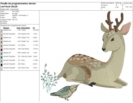 Motif de broderie machine cerf forêt