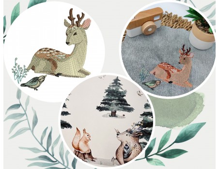 Motif de broderie machine cerf forêt