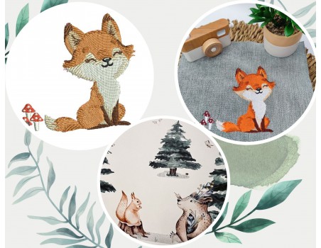 machine embroidery design forest fox