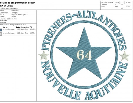 Motif de broderie  machine  étoile département 64 Pyrénées Atlantiques