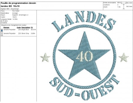 Motif de broderie  machine  étoile département 40 Landes Sud Ouest