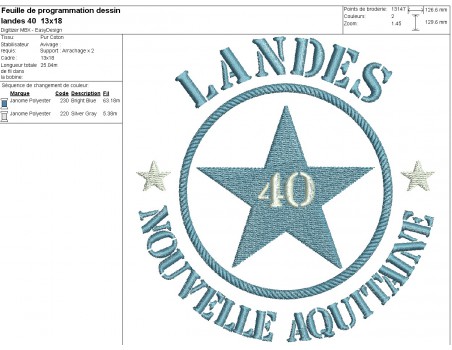 Motif de broderie  machine  étoile département 40 Landes Nouvelle Aquitaine