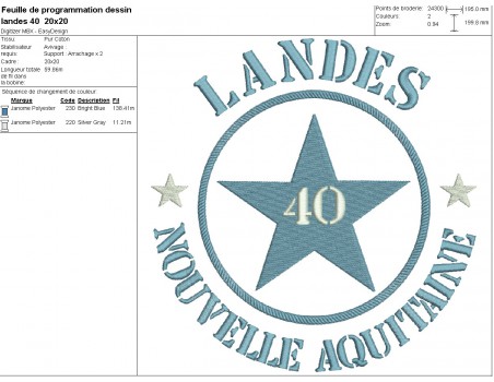 Motif de broderie  machine  étoile département 40 Landes Nouvelle Aquitaine