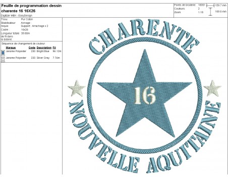 machine embroidery design department 16 of Charente