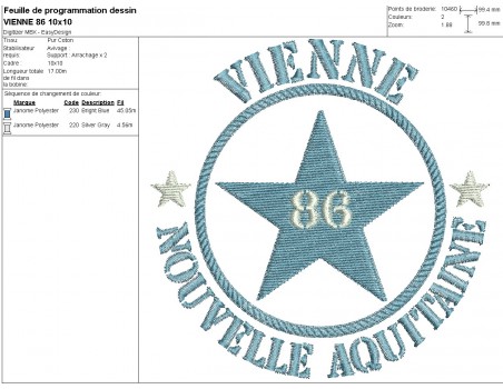 Motif de broderie  machine  étoile département 86 la Vienne