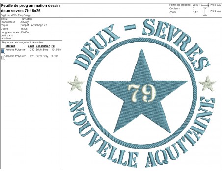Motif de broderie  machine  étoile département 79 les Deux-Sèvres