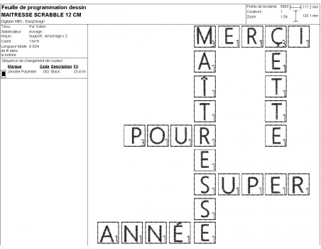 Motif de broderie machine texte   maîtresse façon scrabble