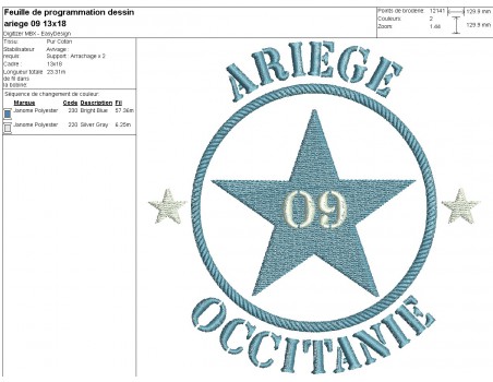 Motif de broderie  machine  étoile département 09 Ariège