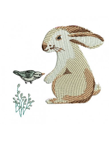 machine embroidery design forest rabbit