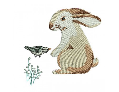machine embroidery design forest rabbit