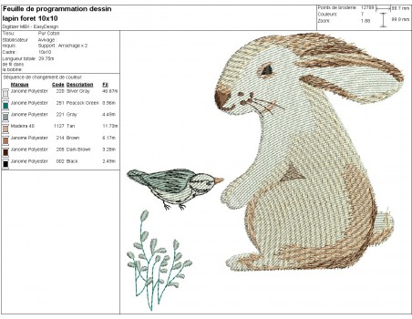 Motif de broderie machine lapin forêt