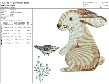 Motif de broderie machine lapin forêt