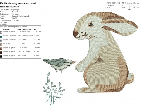 Motif de broderie machine lapin forêt