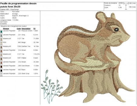 Motif de broderie machine putois forêt