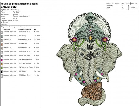 Motif de broderie machine  Eléphant Ganesh