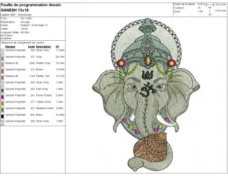 Motif de broderie machine  Eléphant Ganesh