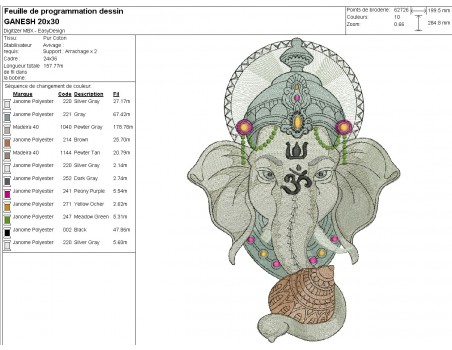 Motif de broderie machine  Eléphant Ganesh