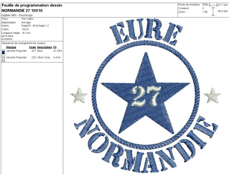 Motif de broderie  machine  étoile  l' Eure département 27 Normandie