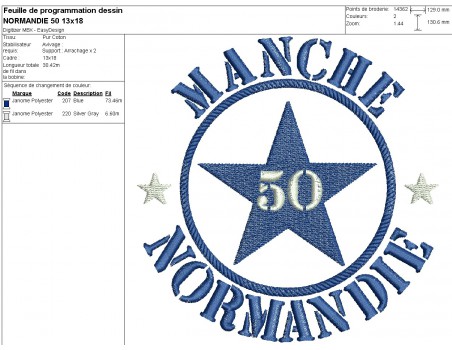 Motif de broderie  machine étoile la Manche département 50 Normandie