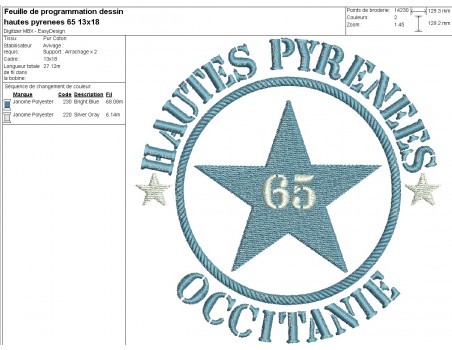 Motif de broderie  machine  étoile département 65 Hautes Pyrénées