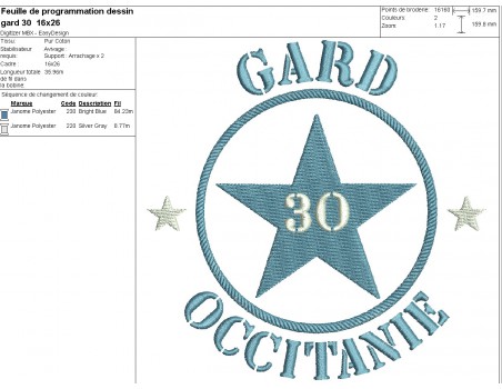 Motif de broderie  machine  étoile département 30 Gard