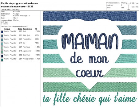 Motif de broderie machine  coeur maman de mon coeur