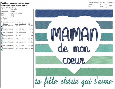 Motif de broderie machine  coeur maman de mon coeur